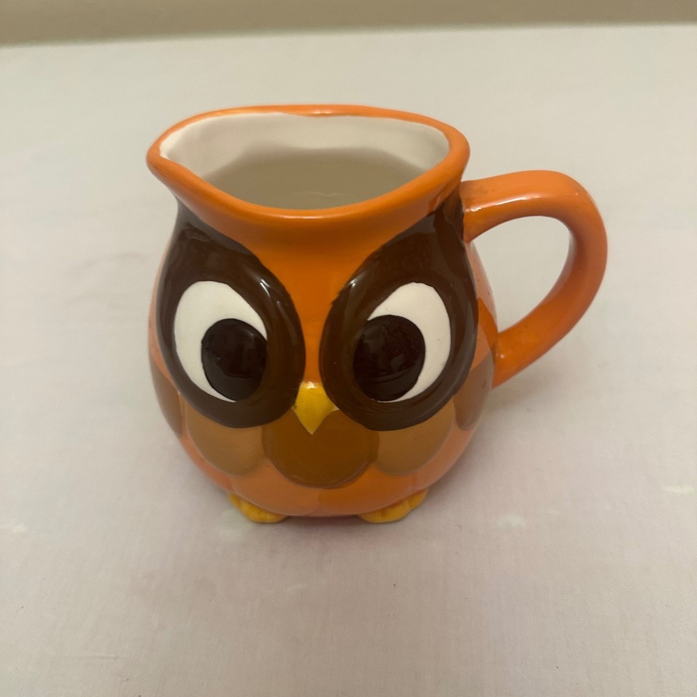 Mesa Home Products Orange Owl Ceramic Creamer Pitcher Whimsical Fall Decor